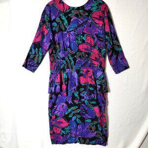 VTG Paquette Too Womens Midi Dress 3/4 Sleeve Sz10 Ruffled Over Skirt USA